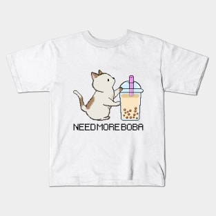Pixel Kitty Needs More Boba Tea! Kids T-Shirt